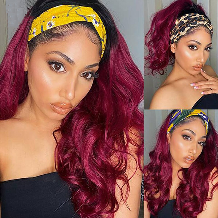 BURG Body Wave Headband Human Hair Wigs Full Machine Made Wig None Lace