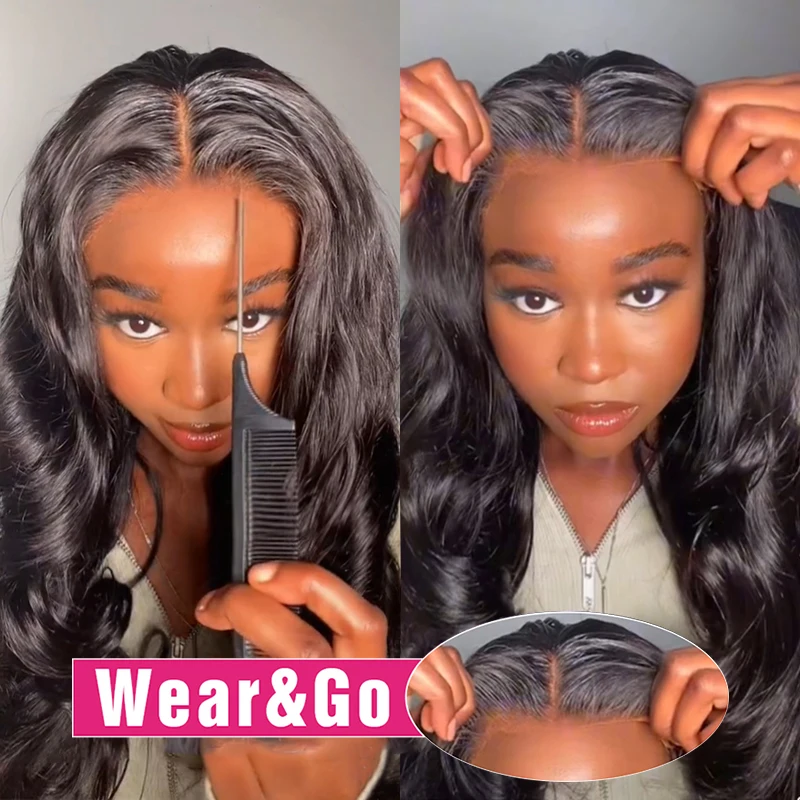 Longue ligne droite Wear & Go Glueless Lace Frontal perruques de cheveux humains