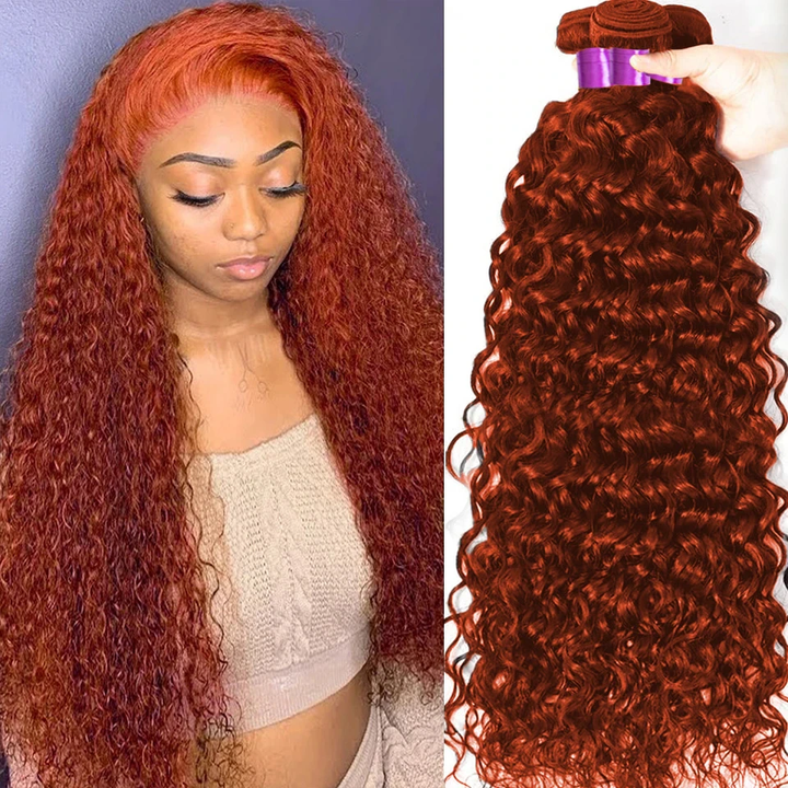 Water Wave Human Hair 3 Bundles #350 Orange Ginger Hair Weave Weft for African American Women 10-30 Inch(No Code Need)