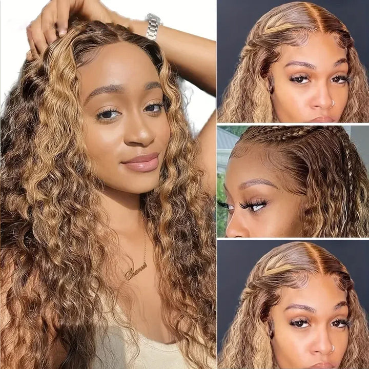 Lumiere Hair Pre-cut Glueless lace Wig Highlight Color P4/27 Water Wave 4x4 & 5x5 lace Wig For Black Women