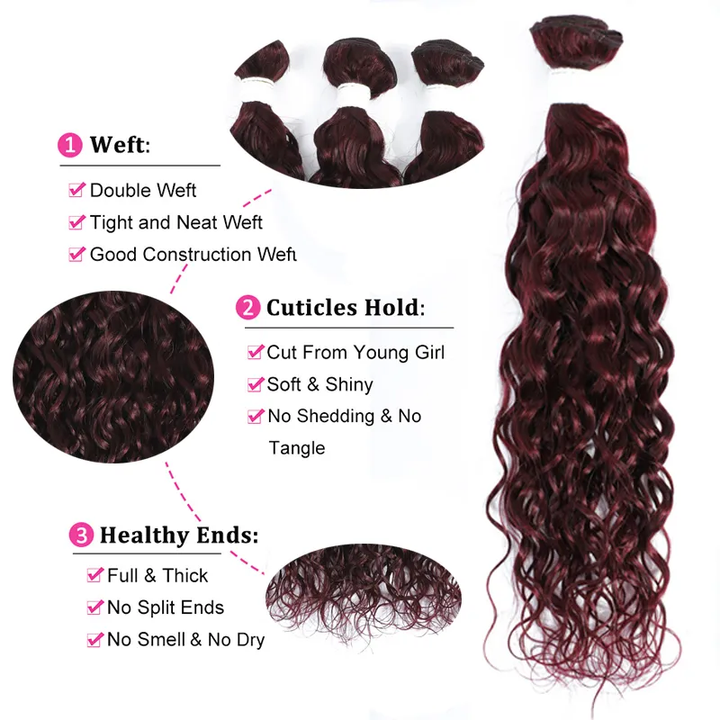 lumiere #99j Red Bundles Water Wave 4 Bundles human hair
