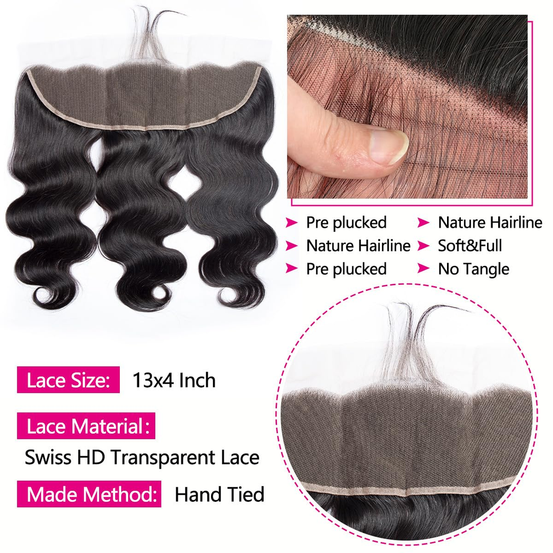 15A  Body Wave 4 Bundles With 13X4 Lace Frontal 100% virgin human hair