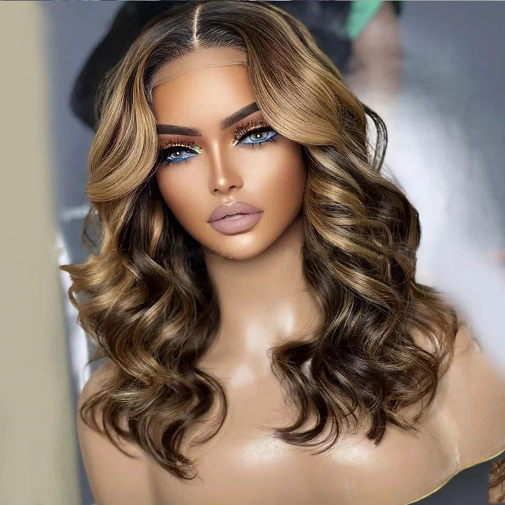 Lumiere Highlight Blonde Short BOB Loose Deep Wave Lace Front Human Hair Wig For Black Women HDZ