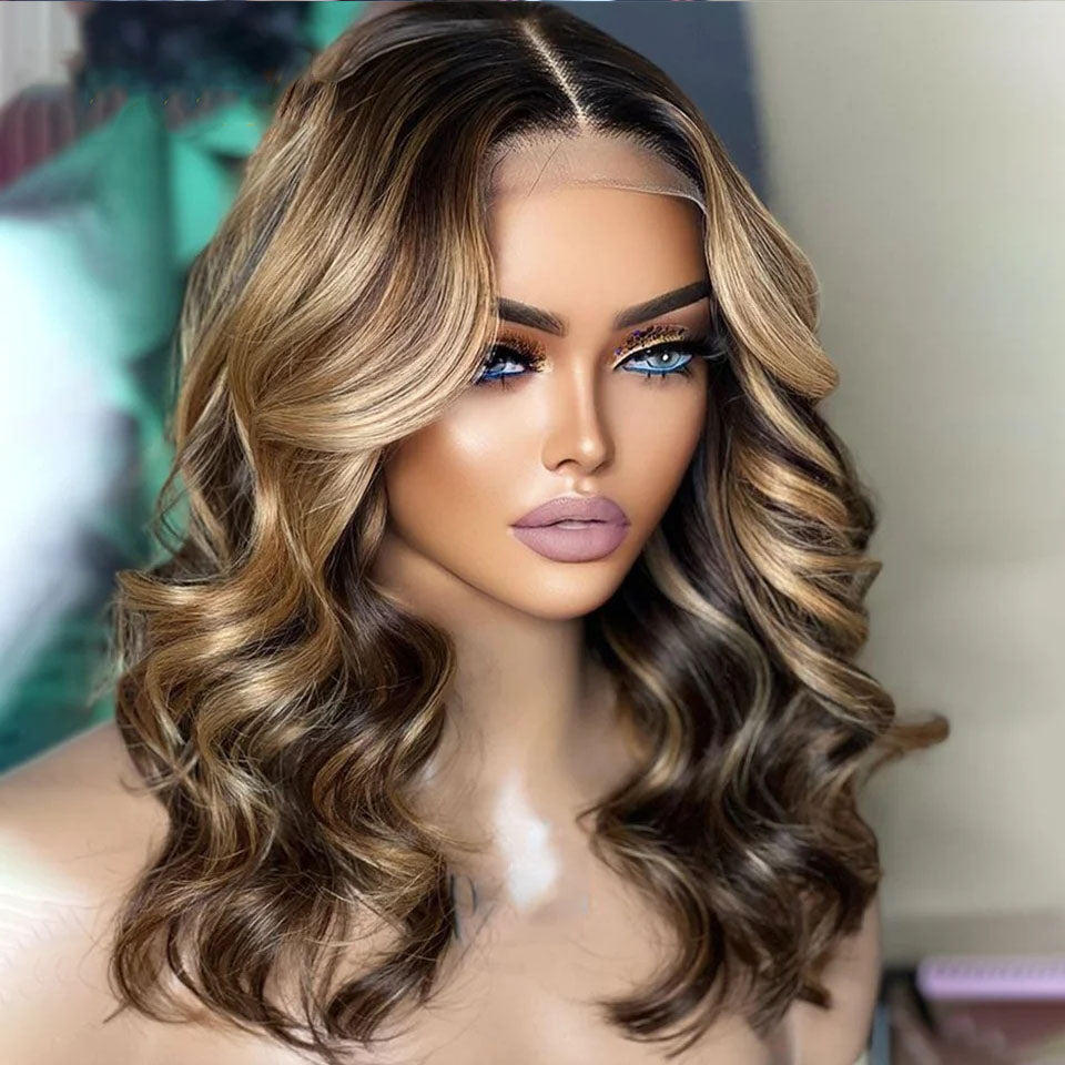 Lumiere Highlight Blonde Short BOB Loose Deep Wave Lace Front Human Hair Wig For Black Women HDZ