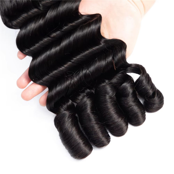 Lumiere Burmese Curly Natural Black Funmi Loose Deep 4 Bundles With 13x4 Lace Frontal Human Hair