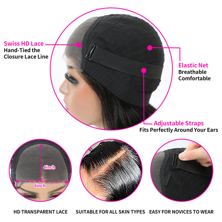Perruque droite avec fermeture à lacets Wear & Go HD 4X6 sans colle