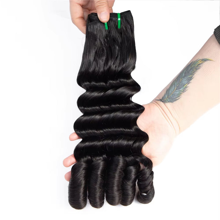 Lumiere Burmese Curly Natural Black Funmi Loose Deep 4 Bundles With 13x4 Lace Frontal Human Hair