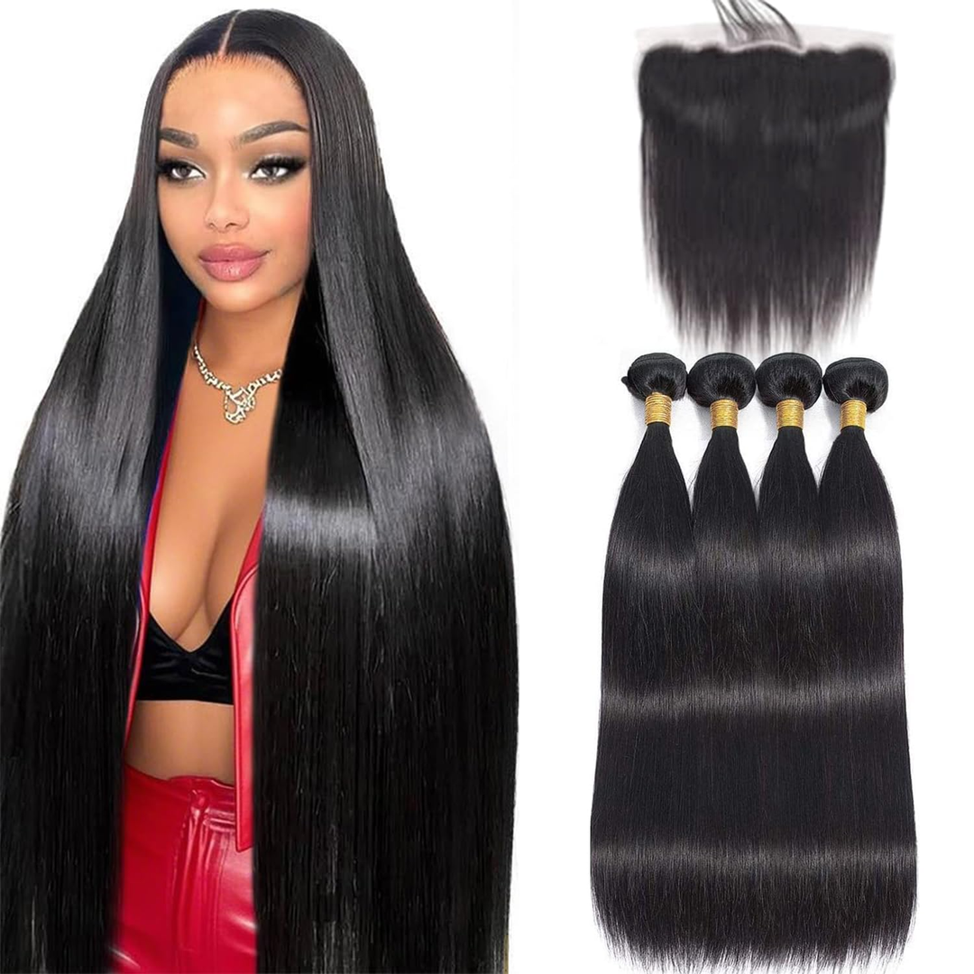 lumiere 15A Straight 4 Bundles With 13X4 Lace Frontal 100% virgin human hair