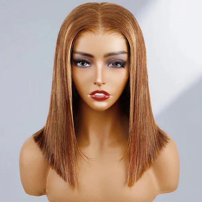 Lumiere New Highlight Colored Human Hair 13x4 Transparent Lace Front Short Bob Wigs For Women