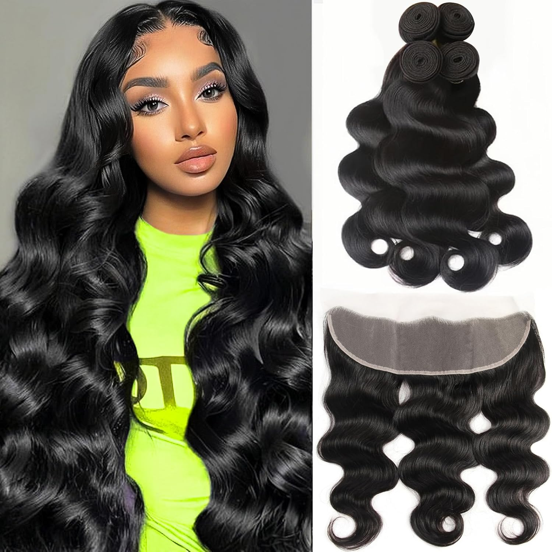 15A  Body Wave 4 Bundles With 13X4 Lace Frontal 100% virgin human hair