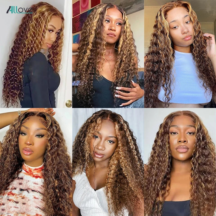 Highlight P4/27 Deep wave 3 Bundles With 13x4 Transparent Lace Frontal Brazilian Hair