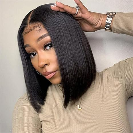 Black outlets Human Hair lace blunt cut bob wig