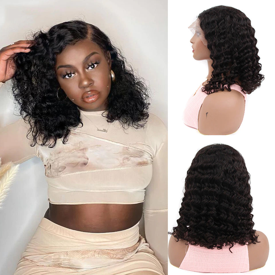 Wear & Go Glueless Water Wave 13x4 Lace Front Bob Perruques de cheveux humains pour femmes noires