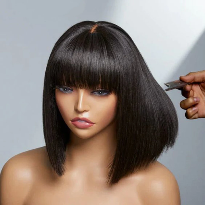 New Pixie Cut Natural Black Straight Bob Wig 4x1 HD Lace Wig