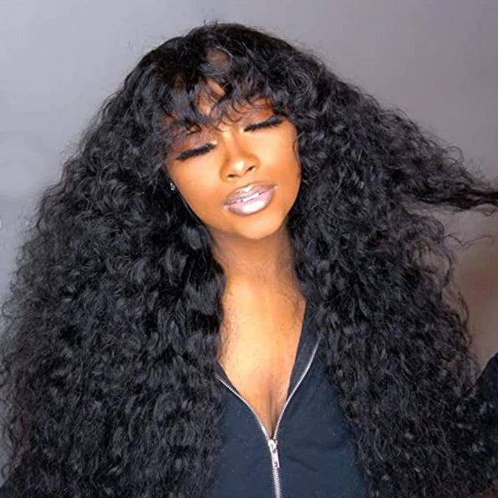 Lumiere Water wave Wig with Bangs Brazilian Virgin Glueless Human Hair Machine Made None Lace Wigs for Black Women HDZ