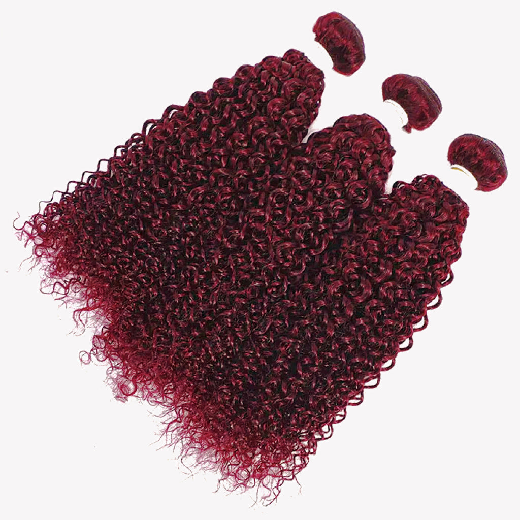 Red Bundles Burg Kinky Curly Human Hair 3 Bundles Peruvian Virgin Hair