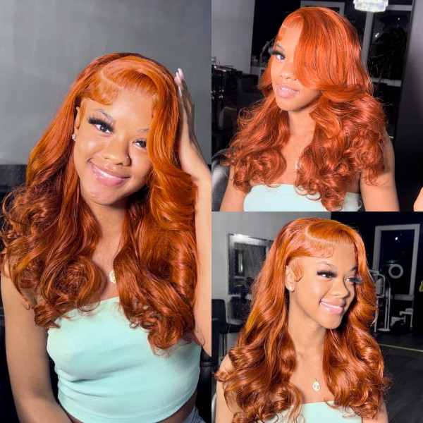 Customized Super Double Drawn Ginger Bouncy Curly Glueless 250% Density 13x4 Full Frontal Wigs Transparent Lace Wear Go 100% Human Hair | Lumiere