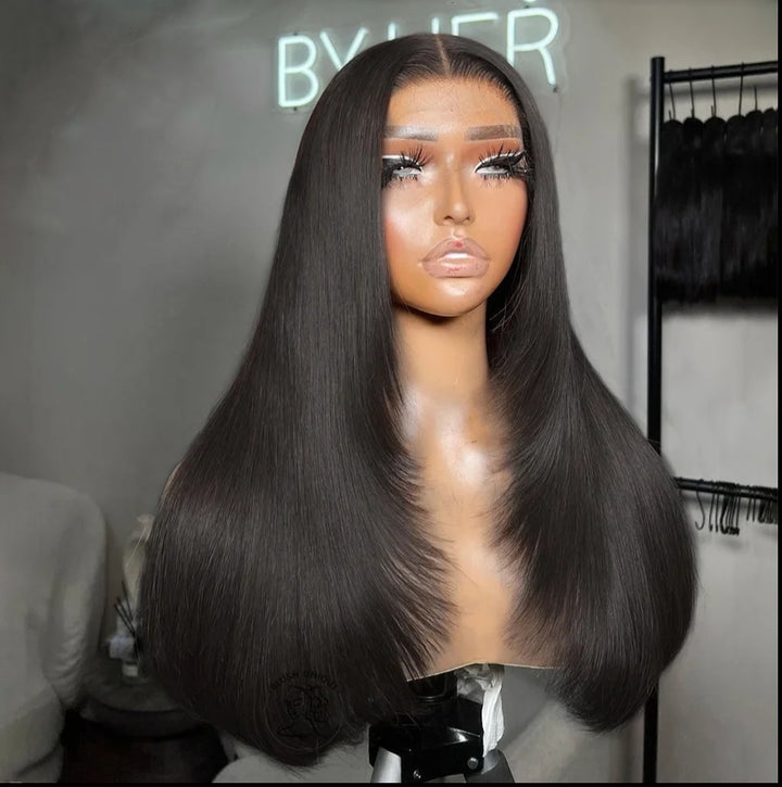Skunk Stripe Noir et Bleu Ombre Body Wave 13x4/4x4 Lace Front Wig