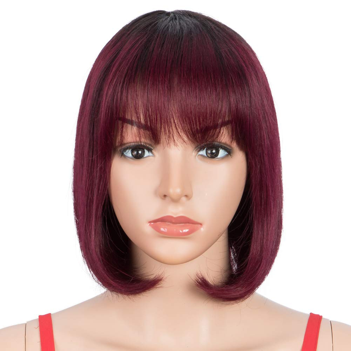 #T1B/99J #T1B/30 Highlight Straight Bob Full Machine Made Wigs None Lace For Women