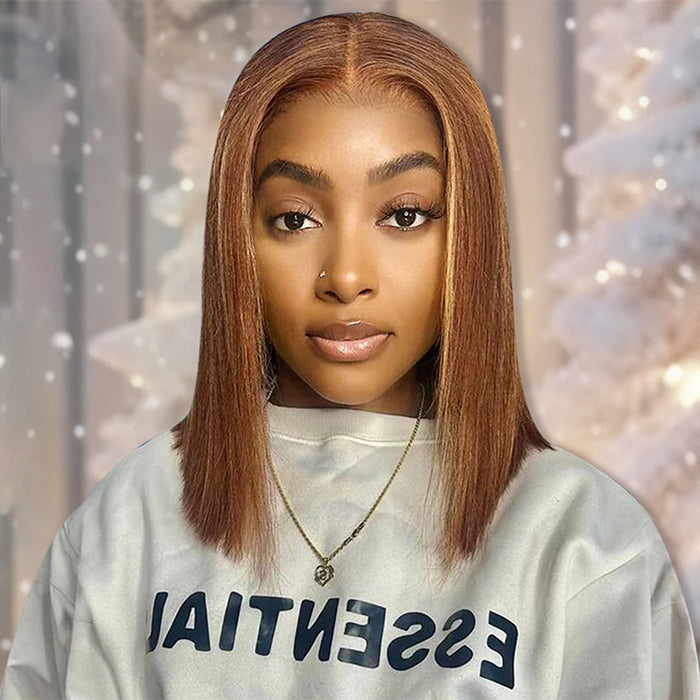 Lumiere New Highlight Colored Human Hair 13x4 Transparent Lace Front Short Bob Wigs For Women