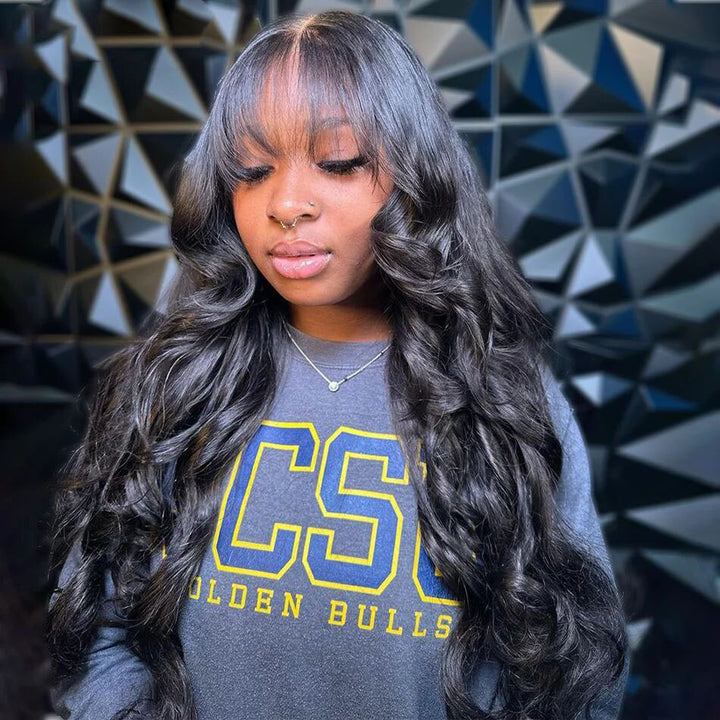 Skunk Stripe Noir et Bleu Ombre Body Wave 13x4/4x4 Lace Front Wig