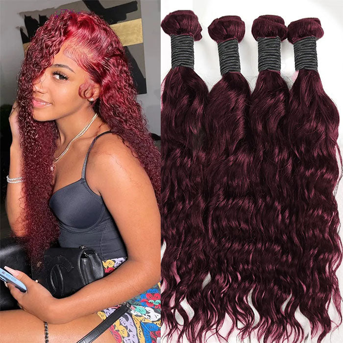 Red Bundles #99j lumiere Blonde Water Wave 4 Bundles human hair