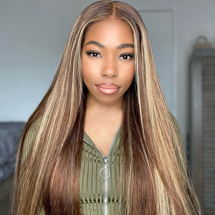 Highlight P4/613 Straight HD Transparent Lace Closure Virgin Human Hair Wig