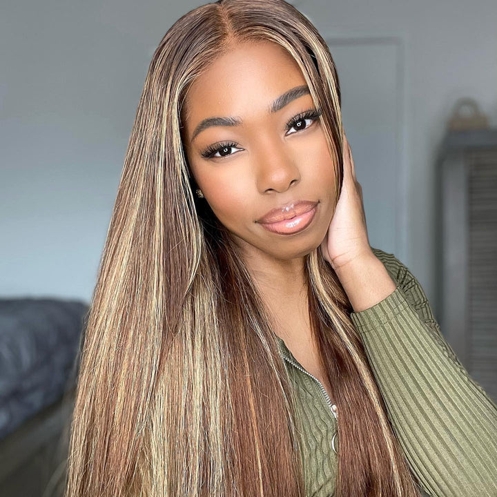 Highlight P4/613 Straight HD Transparent Lace Closure Virgin Human Hair Wig