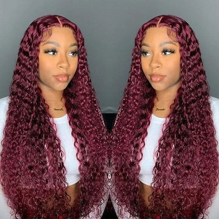 Red Bundles #99j Kinky Curly 4 Bundles With 13x4 Lace Frontal Brazilian Hair