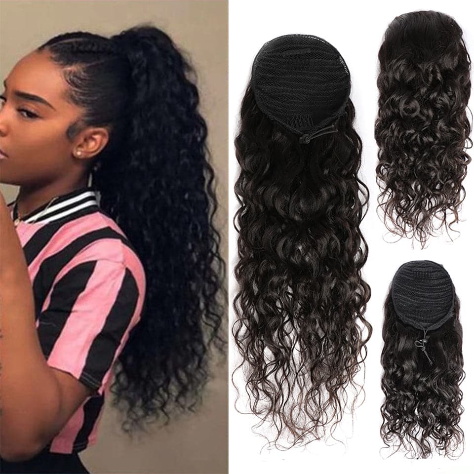 Ship In 24Hours-Lumiere Water Wave Drawstring Ponytail Human Hair Extension