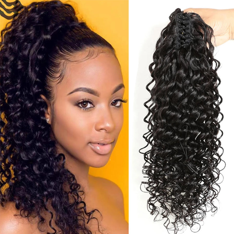 Extension de cheveux humains de queue de cheval de griffe de vague profonde pour des femmes