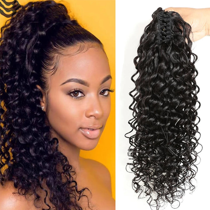 Extension de cheveux humains de queue de cheval de griffe de vague profonde pour des femmes