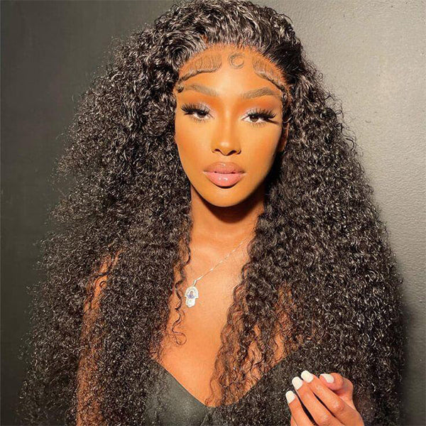 Afro Curly HD Lace Frontal Glueless Wigs Pré plumé Natural Hairline