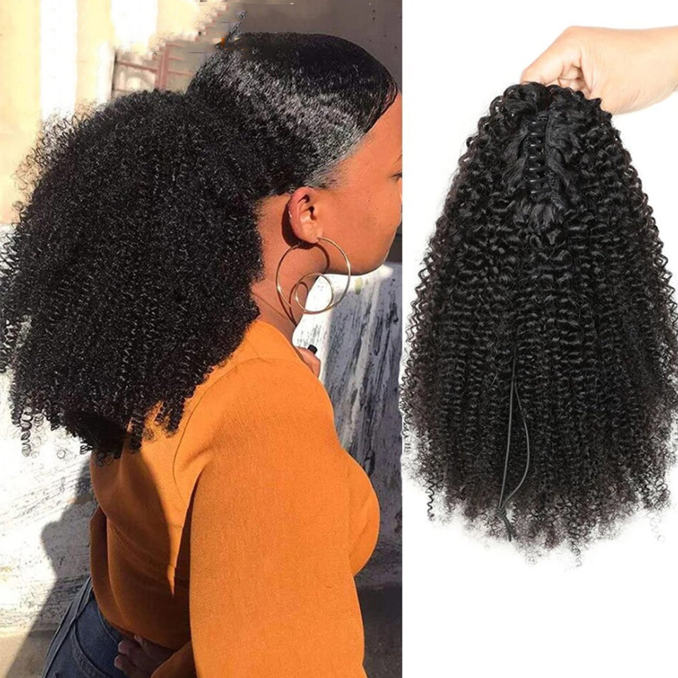 Ship In 24Hours-Lumiere Afro Curly Claw Ponytail Human Hair 100% Hair Extensions 8-22 Inches
