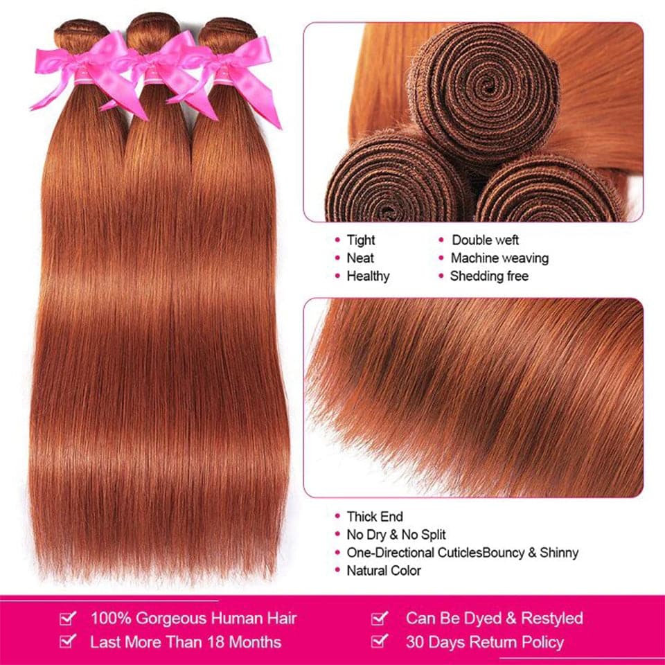 #350 Ginger Blonde Hair Bundles with Closure Straight 4 Bundles with 4x4 HD Lace Closure Human Hair Extensation