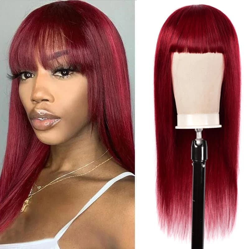 Lumiere 99j straight wig with bangs full machine made None Lace human hair