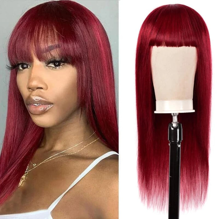 Lumiere 99j straight wig with bangs full machine made None Lace human hair