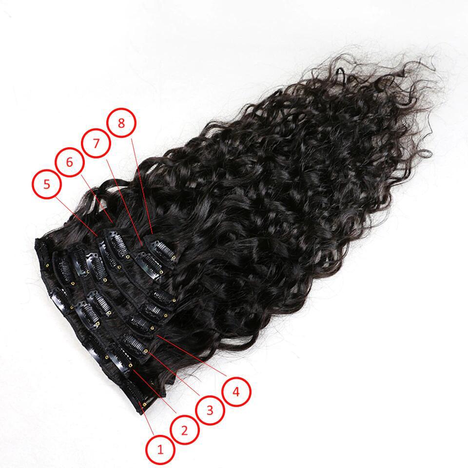Ship In 24Hours-Lumiere Water Wave Clip In Human Hair Extensions Natural Color 8 Pieces/Set 120G  10piece/set 160g