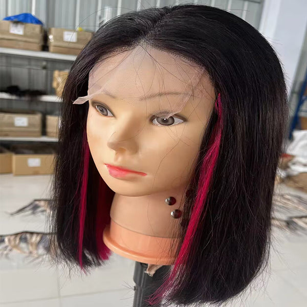 Highlight Pink Short Bob Wig 13x4 Lace Front Human Hair Wigs Brazilian Bob Wigs Straight 4x4 Lace Closure Wigs Pre Plucked