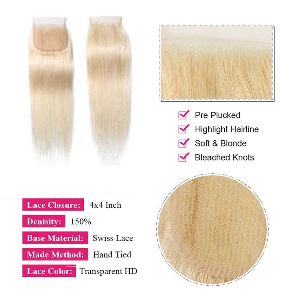 #350 Ginger Blonde Hair Bundles with Closure Straight 4 Bundles with 4x4 HD Lace Closure Human Hair Extensation