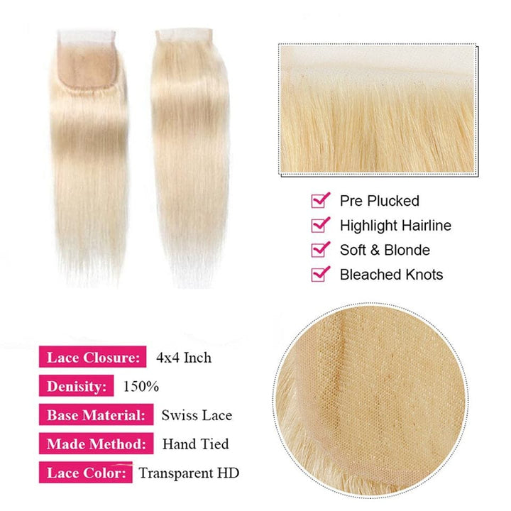 #350 Ginger Blonde Hair Bundles with Closure Straight 4 Bundles with 4x4 HD Lace Closure Human Hair Extensation