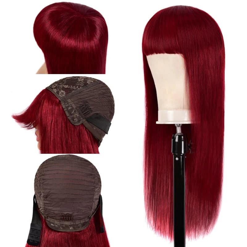 Lumiere 99j straight wig with bangs full machine made None Lace human hair