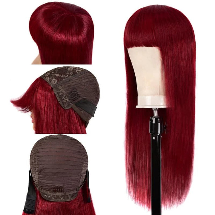 Lumiere 99j straight wig with bangs full machine made None Lace human hair