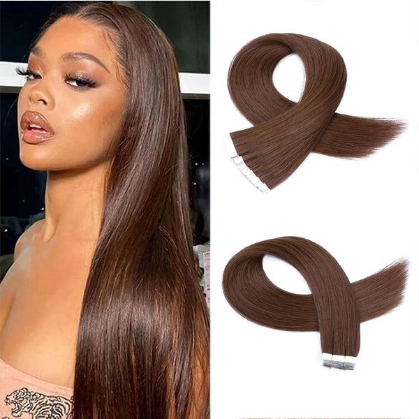 Color Hair #4 Tape In Hair Extensions Cheveux Raides Vierges Humains 20 pcs/1pack 100% Cheveux Humains