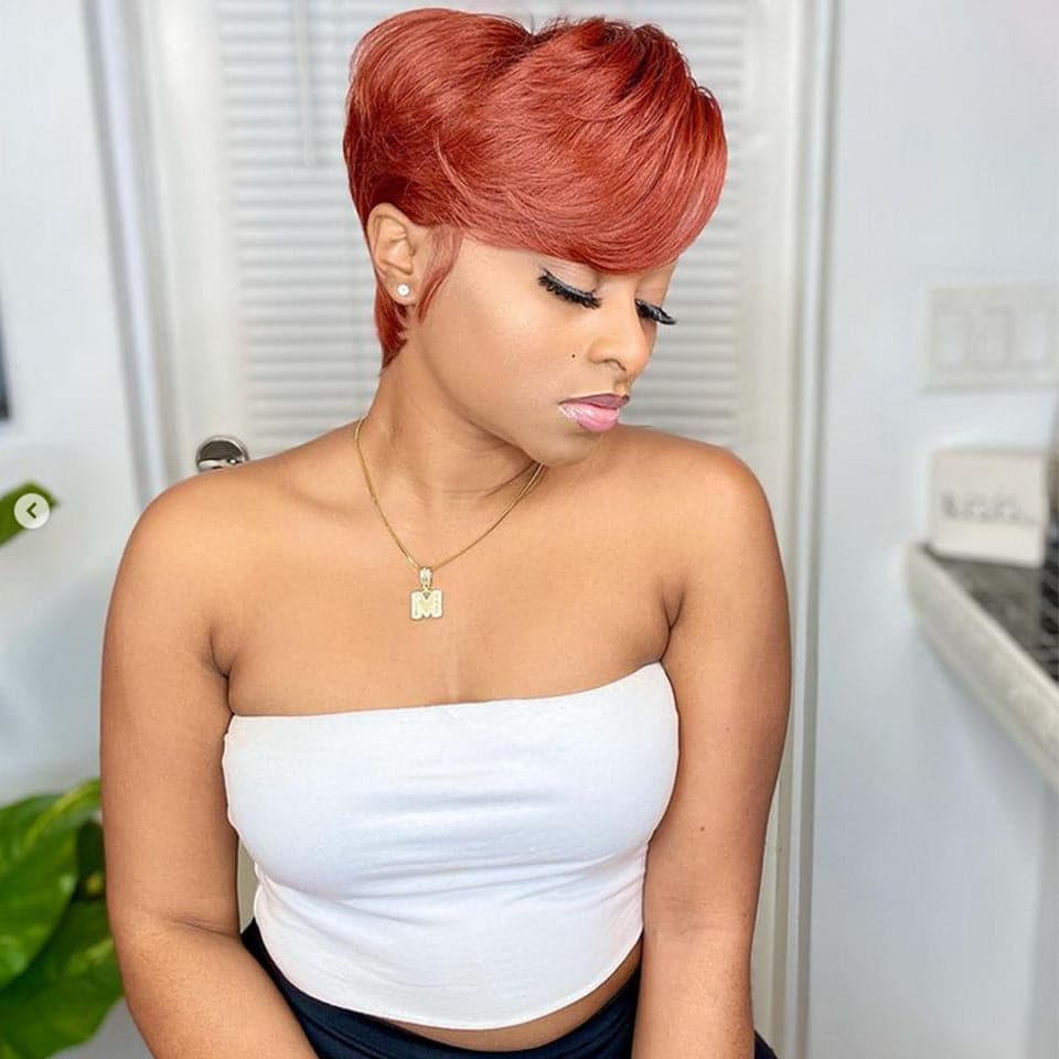 Ship In 24Hours-Lumiere #33 ginger 13x1 HD-Lace Front Short Pixie Cut Bob Classy Swoop Bang Wig Keshona