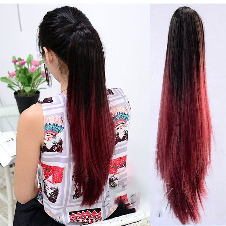 1B/99J Straight Wrap Around Ponytail Human Hair Extensions