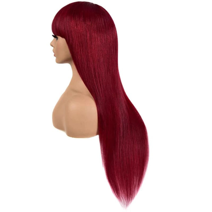 Lumiere 99j straight wig with bangs full machine made None Lace human hair