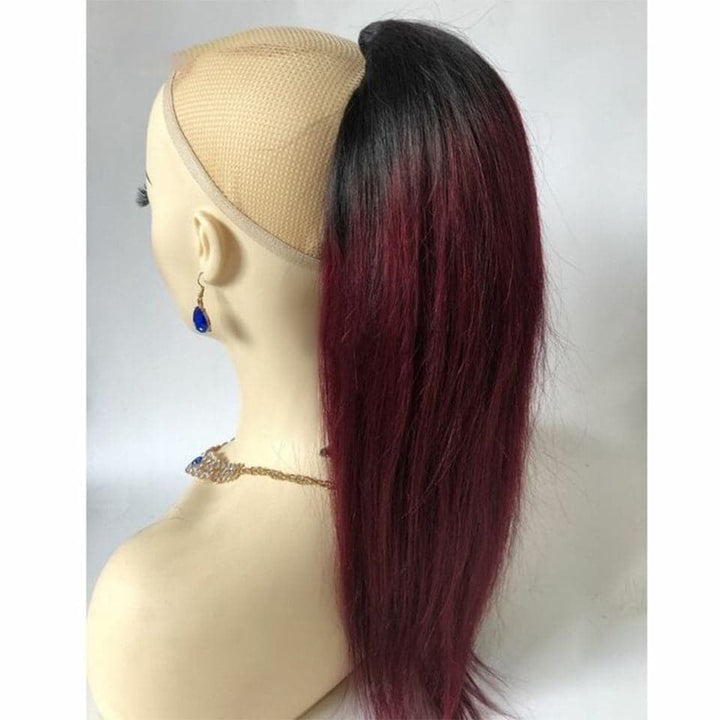 1B/99J Straight Wrap Around Ponytail Human Hair Extensions