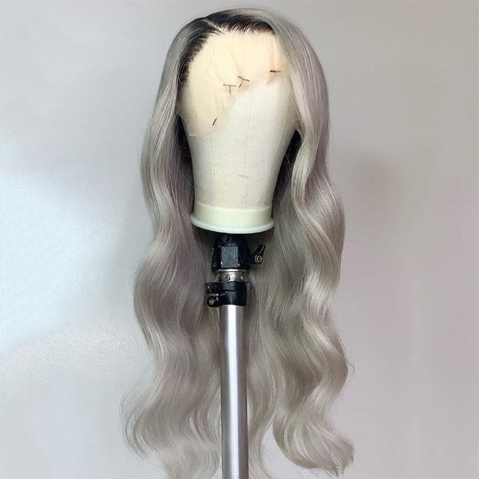 Silver Gray Body Wave HD Transparent Lace Frontal Wigs Human Hair