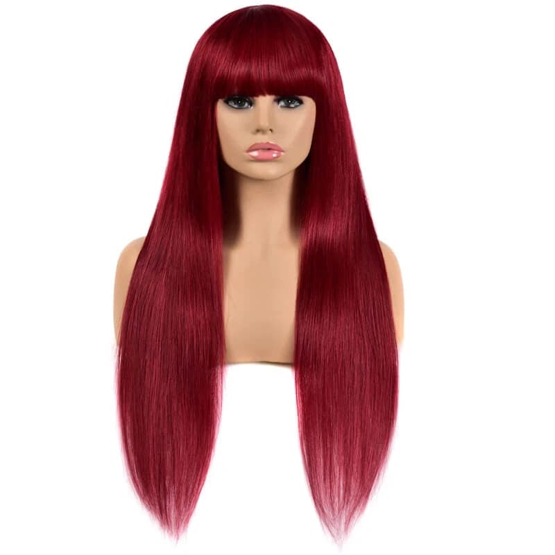 Lumiere 99j straight wig with bangs full machine made None Lace human hair